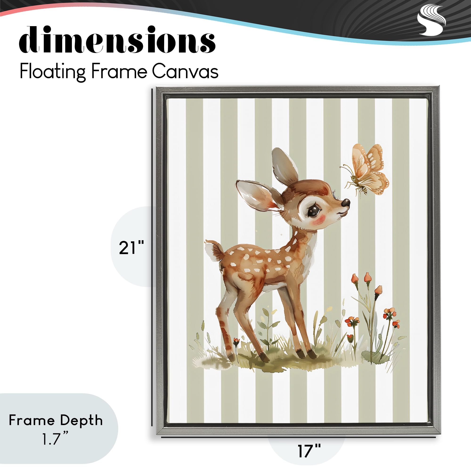 Stupell Industries Baby Deer with Butterfly Gray Framed Floater Canvas Wall Art, design by LSR Design Studio