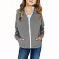 thumbnail image 6 of Jinhomg Thin Hooded Jacket for Kids Loose Fit Casual Solid Color Sweatshirts Little Girls Comfy Long Sleeve Zip Up Fall Winter Hoodies with Pockets Gray 7 Years, 6 of 9