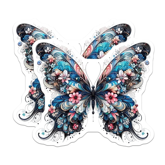 (2 Pack) Butterfly Stickers - Floral Butterfly Decals - Decorative Stickers - 5" On Longest Side - Sticks to Smooth Flat Surfaces - Made in USA - BMCS14325