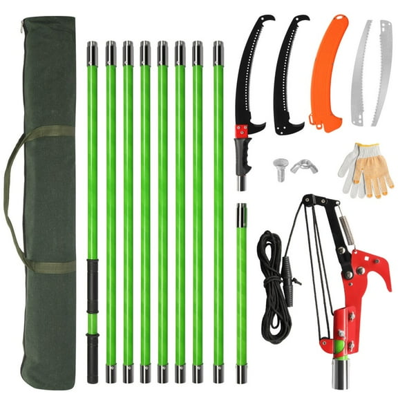 IVV 30FT Manual Pole Saw for Tree Trimming, Extendable Tree Pruner with Sharp Steel Blade and Scissors for High Branches, Sturdy Design Ideal for Pruning Palms and Shrubs (Green)