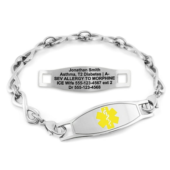 MedicEngraved Stainless Steel Custom Medical Alert Bracelet - 6mm Infinity Link
