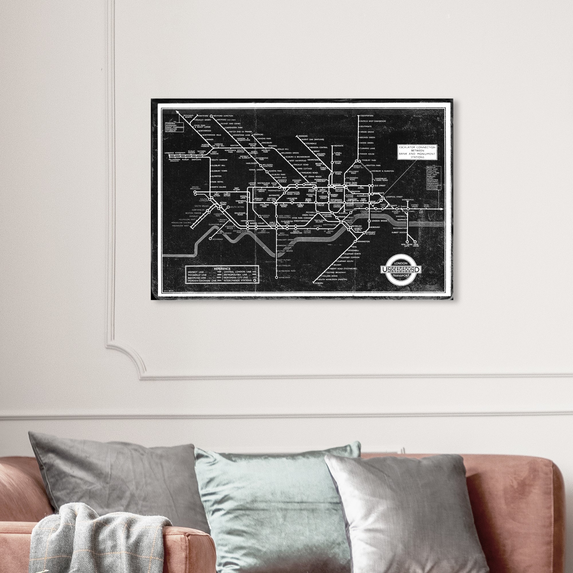 Wynwood Studio 'London Underground Map 1934' Maps and Flags Wall Art Canvas Print - Black, Gray, 24" x 16"