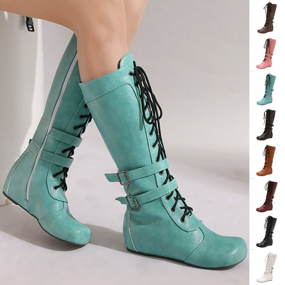 Fashionable Low-Heeled Western Boots, Casual Mid-Calf Booties, Belt Buckle & Side Zipper, Comfortable Fall Winter Footwear