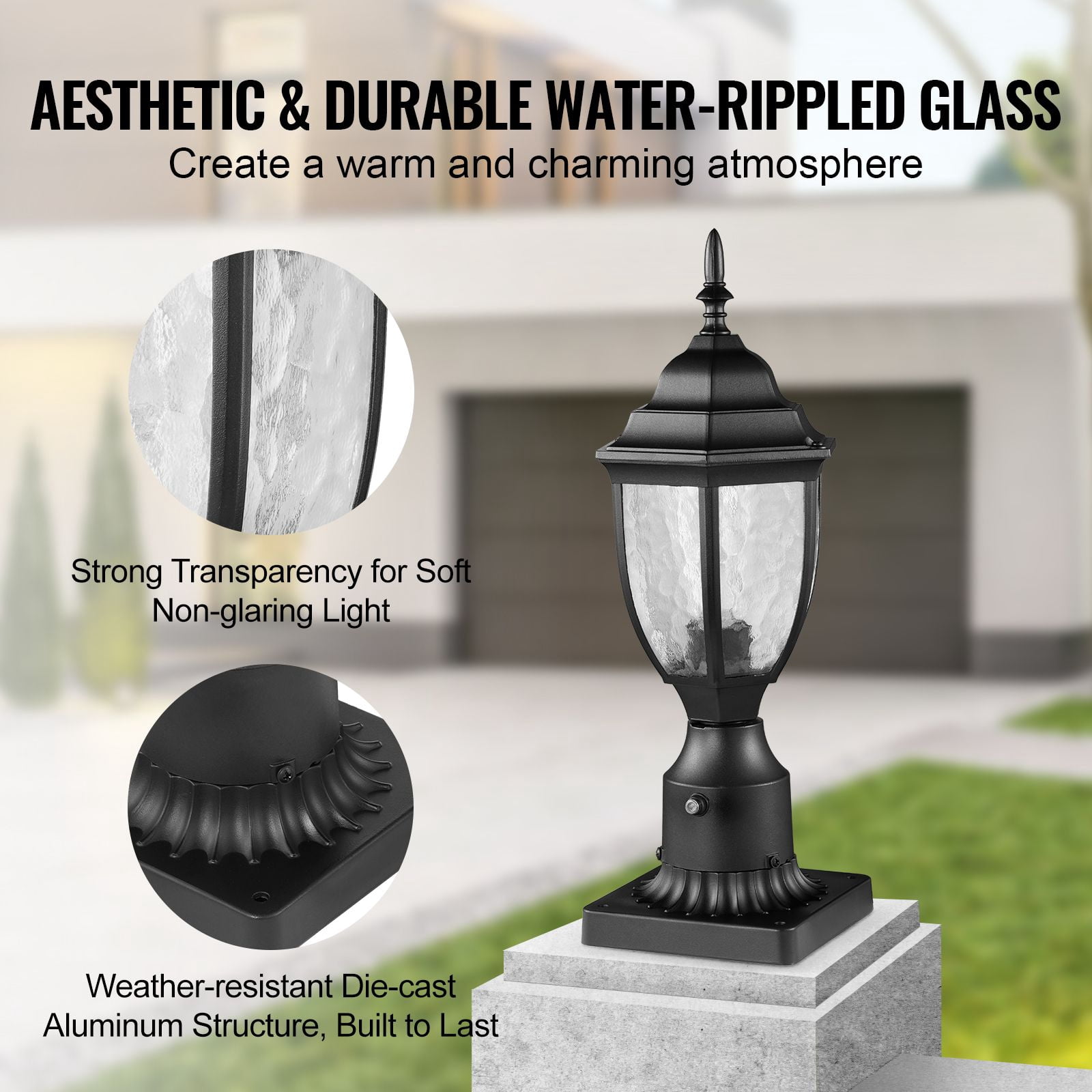 Outdoor Post Light 2-Pack 15.35 Inch Dusk to Dawn Sensor E26 Compatible for Garden Yard Pathway
