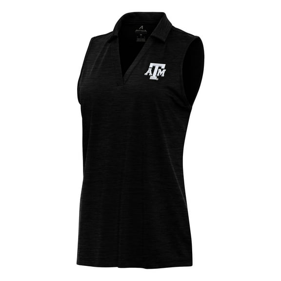 Women's Antigua Heather Black Texas A&M Aggies Layout Sleeveless V-Neck Polo