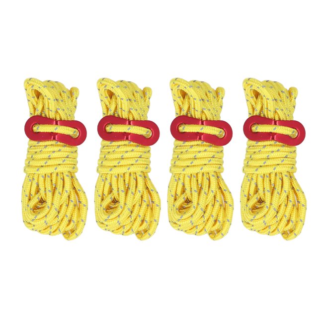 Cuerdas de camping ligeras y de alta resistencia para hamacas de exterior, 4 unidades de cuerdas reflectantes para tiendas de campaña de 4 mm de color amarillo