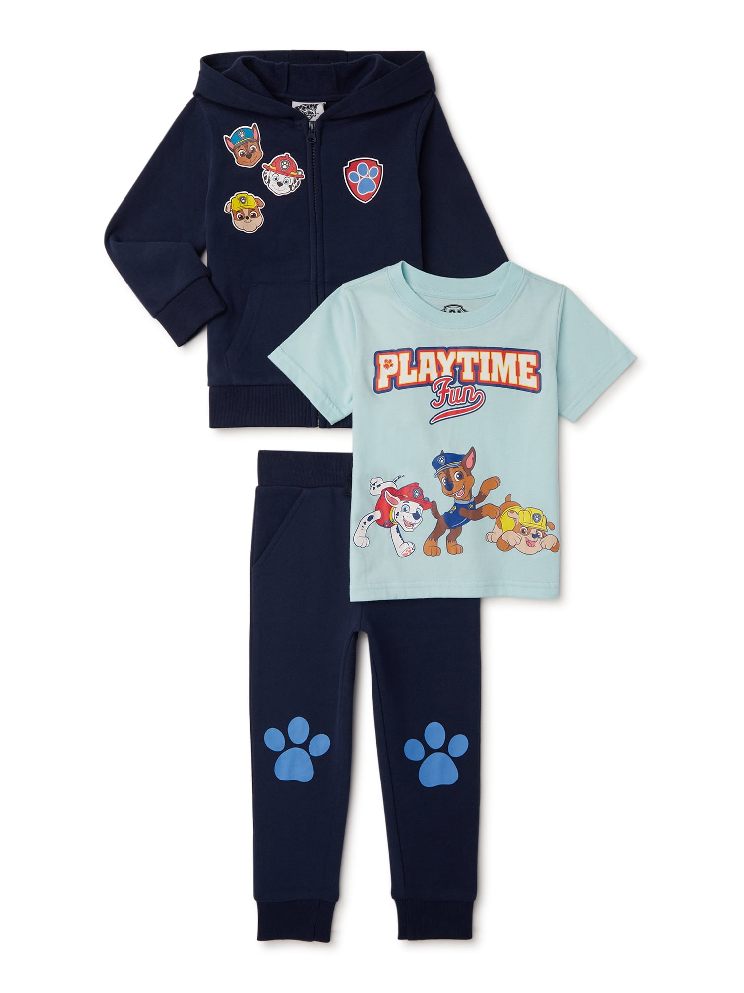 Nickelodeon Boys Paw Patrol 3-Piece Jogger Set Jogger and T-Shirt Fleece Zip Jacket 
