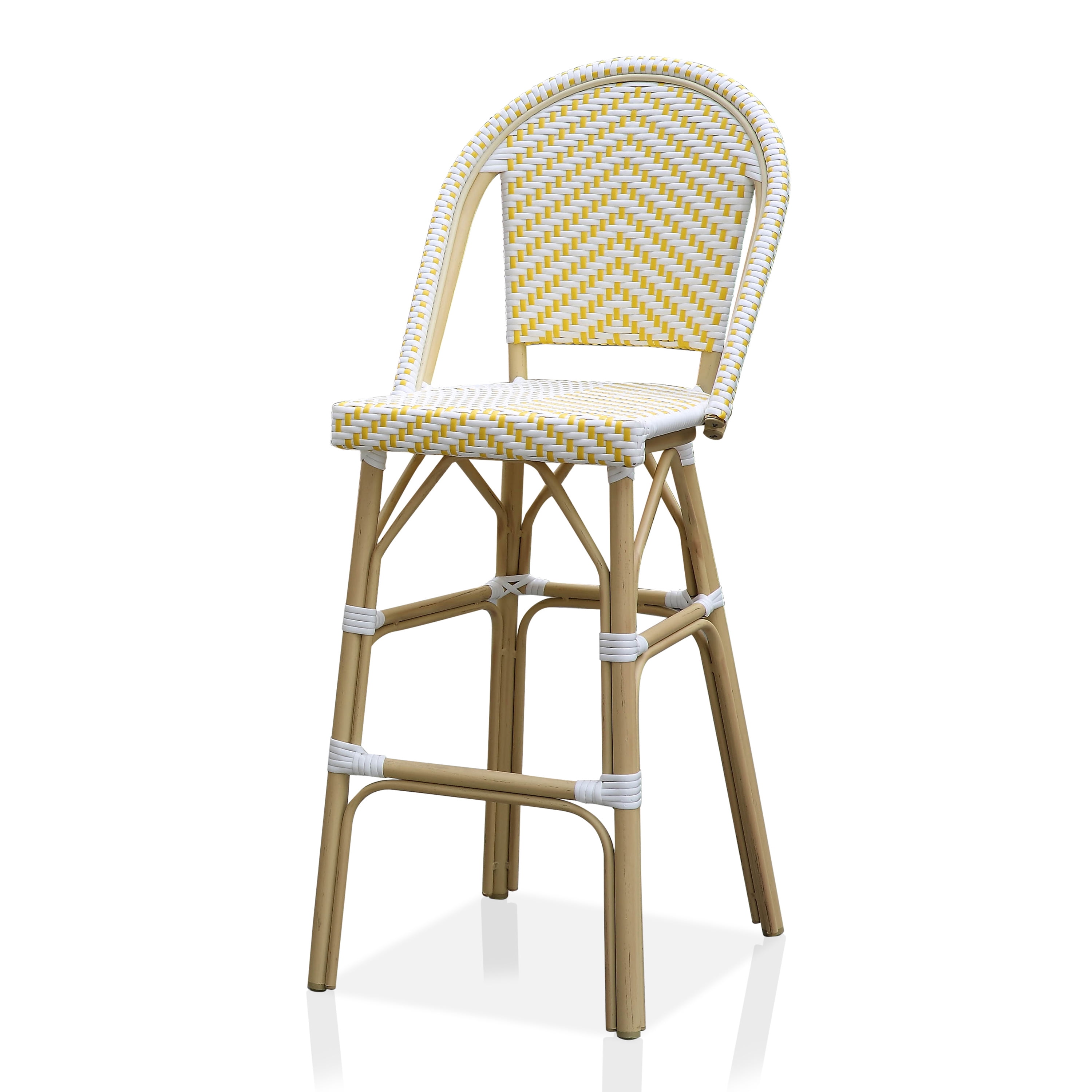 Furniture of America Cruz Outdoor Bar Stool - Yellow and Natural Tone, 2 Pack