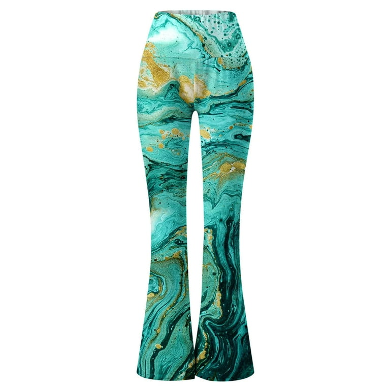 Women s Marble Print Elastic Waist Flare Leg Workout Pants Walmart