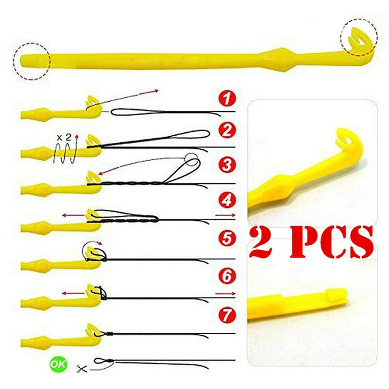 Duixinghas 2pcs Fishing Hook Loop Remover Disgorger Tool Fast Knot Tying Line Tier Kit, Size: 12, Yellow