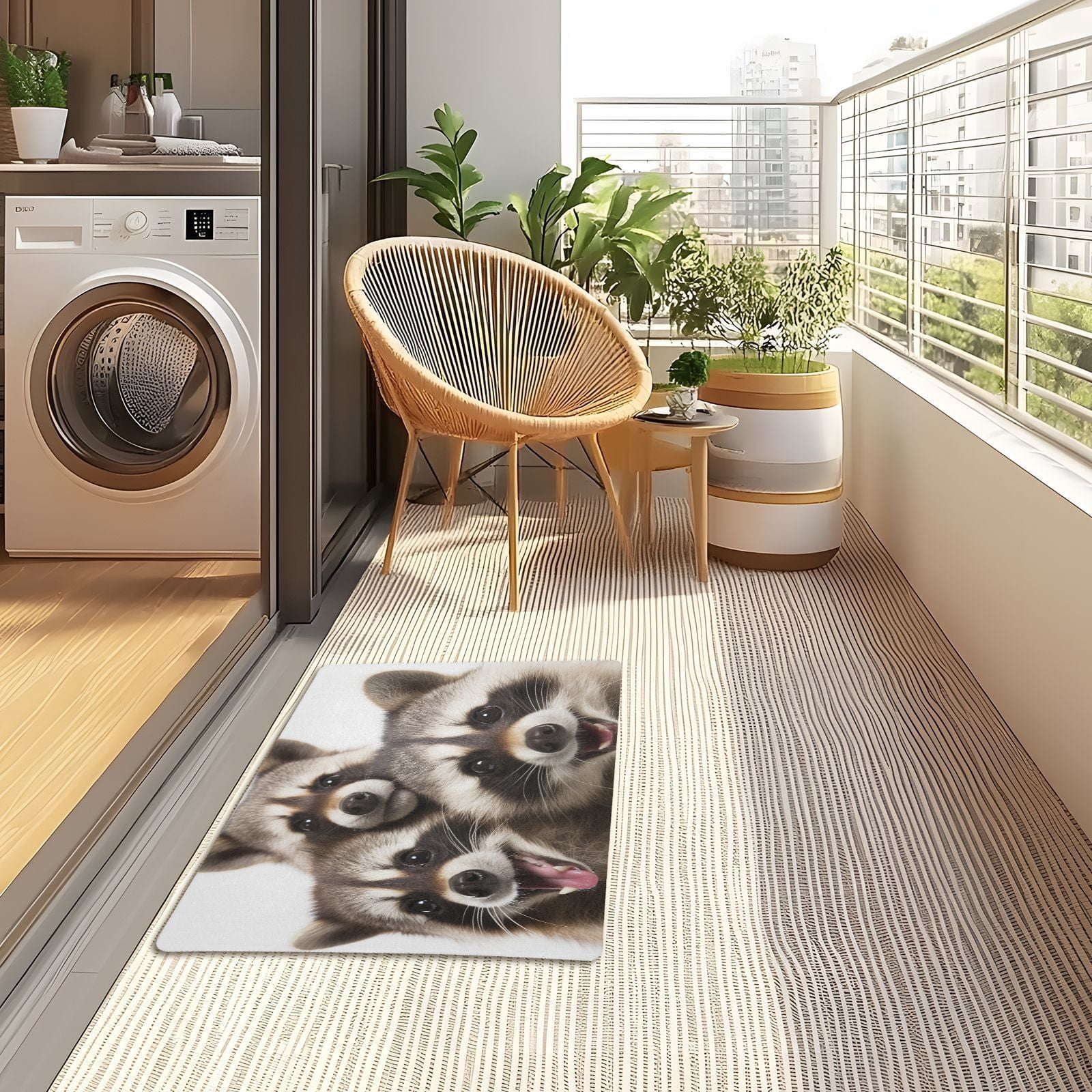 JSTEL Cute Raccoons Front Door Mat Outside Entrance 32x20 Inch Doormat for Outdoor Indoor Washable Non Slip Floor Mats