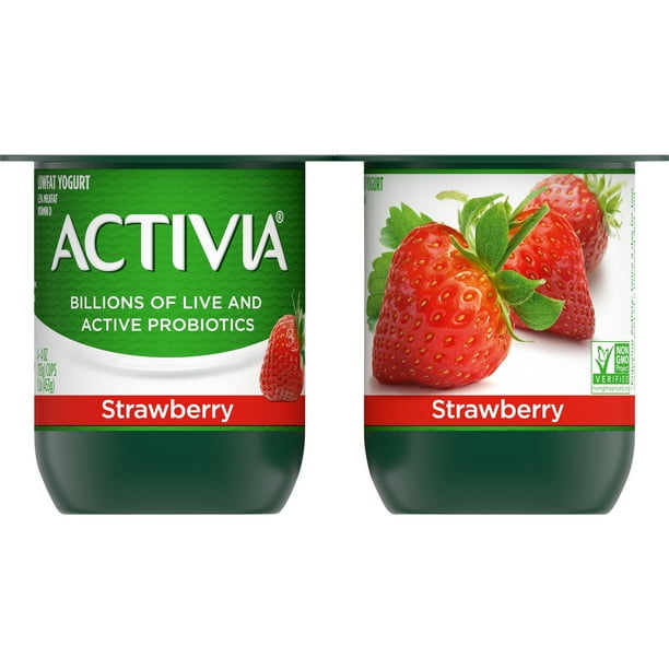 Activia Lowfat Probiotic Strawberry Yogurt, 4 Oz. Cups, 4 Count