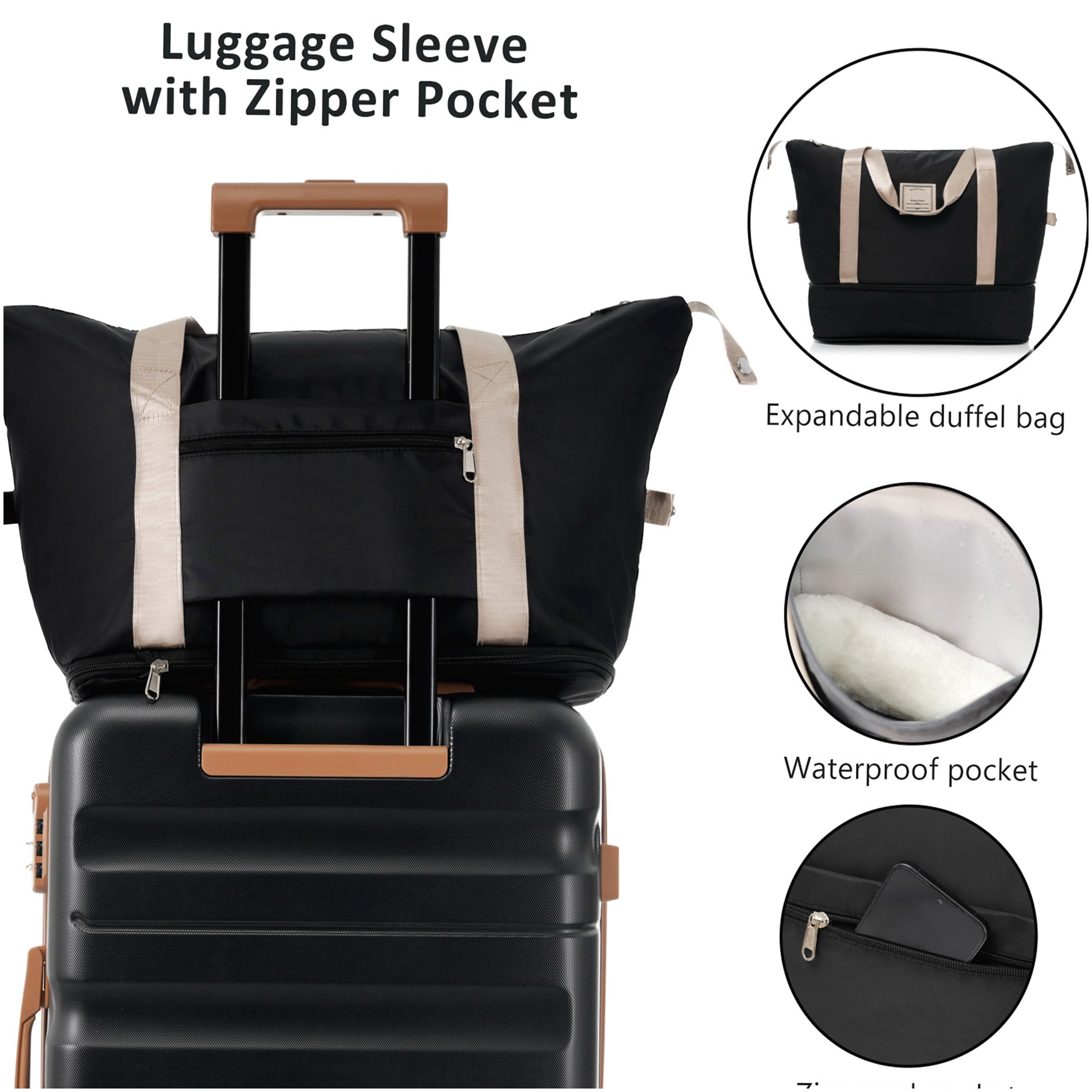 ABS Hardshell Suitcase Set with 360° Spinner Wheels, TSA Lock, Lightweight Checked & Carry-On Luggage in Black