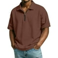 thumbnail image 2 of Men's Casual Polo Shirt Short Sleeve Quarter Zip Lightweight Oversized Knit Business Collar Shirt, #03 Coffee, 3XL, 2 of 6