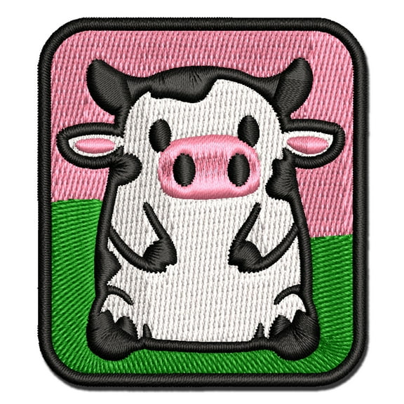 Cute Spotted Cow Sitting Applique Multi-Color Embroidered Iron-On Patch - 2.5 Inch Small
