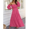thumbnail image 2 of YOGAFOX Women's Boho Off Shoulder Long Sleeve Smocked Side Split Flowy A Line Maxi Dress S-XXL, 2 of 5