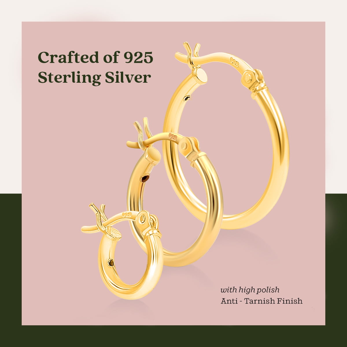 Kezef Hoop Earring Set of 3 14k Gold Plated 2mm Hoop Earrings for Women, 10, 15 & 20mm