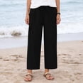 thumbnail image 5 of VBVC Women's Drawstring Cotton-Linen Cropped Pants,Wide Leg Ruched Detail Cropped Trousers For Women,Ladies Lightweight Summer Sweatpants with Pockets,Black,S-3XL, 5 of 10