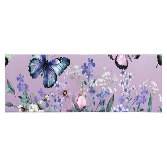 Purple Butterfly Flower Butterfly Pattern Kitchen Rug Mat,Kitchen Runner Rugs Non Skid Washable,Decorative Kitchen Floor Mats for Kitchen,Sink,Laundry,17"X47"