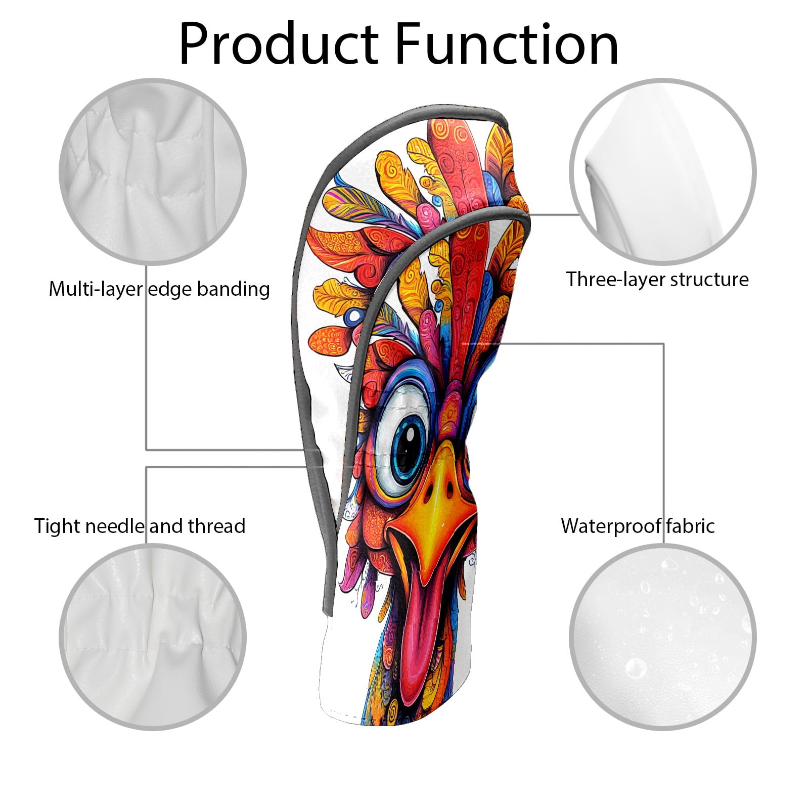 Golf Club Covers, Chicken Premium PU Leather Driver Hybrid Putter Head Covers with Velvet Lining, Waterproof Golf Gifts for Men Women