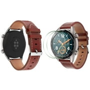 Compatible with Huawei Watch GT Leather Watch Band and Screen Protectors, SourceTon Leather Replacement Wristbands