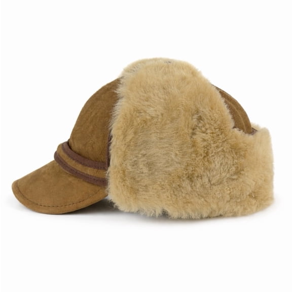 Men's Shearling Leather Trapper Hat Aviator Winter Cap with Genuine Sheepskin Ear Flaps