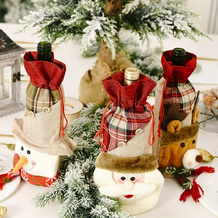 

Farfi Home Christmas Table Decor Elk Snowman Wine Bottle Cover Xmas Ornament Pouch