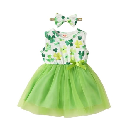 

TAIAOJING Baby Girl Clothes Toddler Sleeveless St.Patrick s Day Floral Printed Tulle Princess Dress Headbands Fall Outfits 6-12 Months