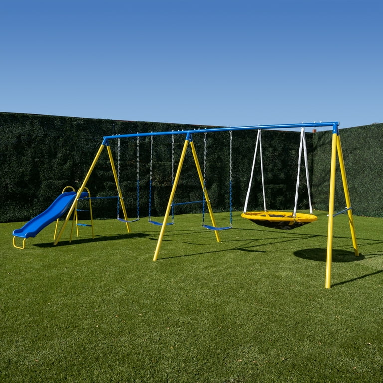 Sportspower Playground Swing Set with Triple Adjustable Swings Saucer 5 Slide Walmart