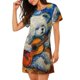 thumbnail image 2 of Easygdp Dog Guitar Starry Night Camisón de manga corta para mujer, informal, estampado, 2 of 6