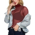 thumbnail image 4 of Funicet Women's Long Sleeve See Through Mesh Sheer Solid Top Blouse Shirts Wine 3XL, 4 of 8