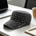 thumbnail image 5 of Byfri Studded Cadet Cap Gray Cotton Adjustable Flat Top Hat for Men Women Streetwear, 5 of 7