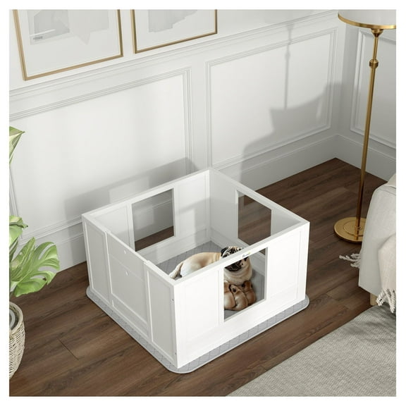 Whelping Box for Dogs with Whelping Pad, Adjustable Entrance, Non-slip Foot Pads, for Small Dogs, White