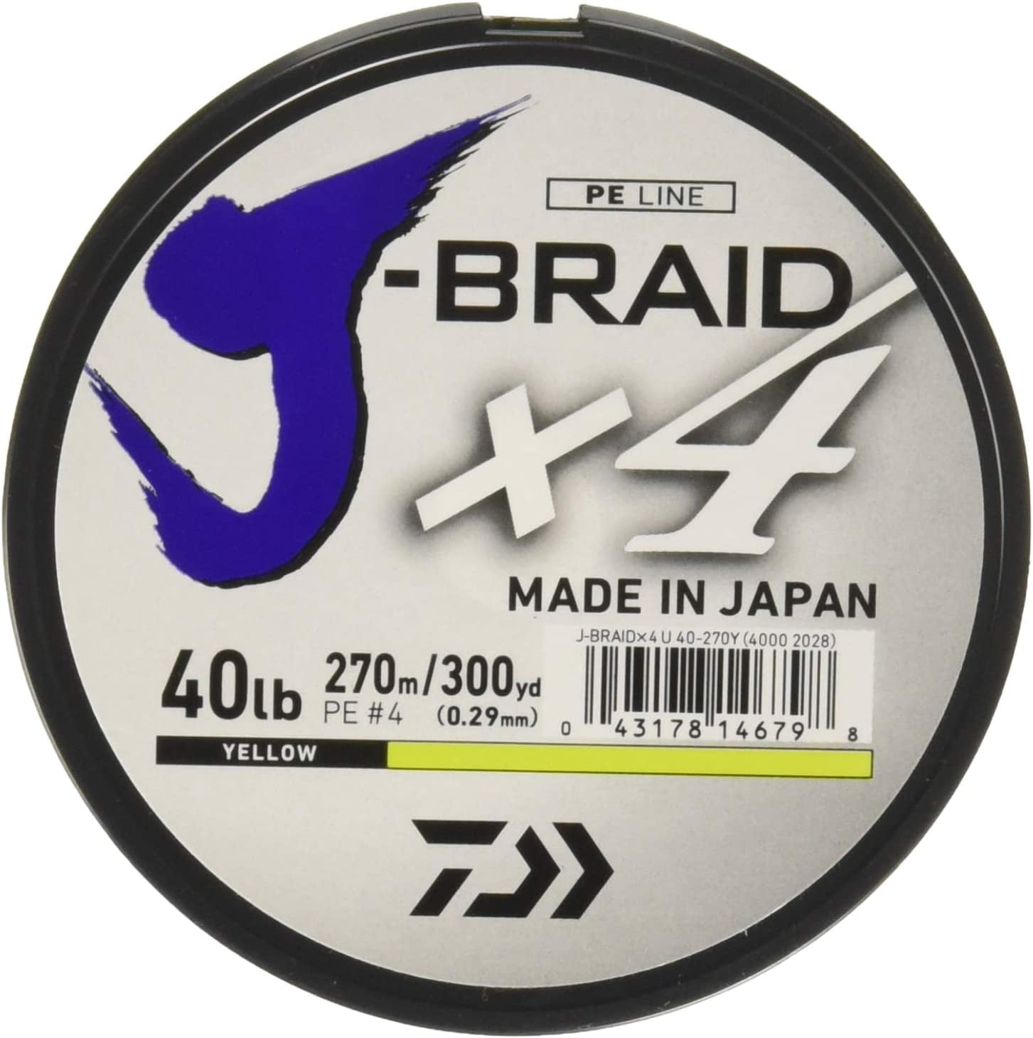 DAIWA J Braid X4 300 Yards Hi Vis Yellow, 40#