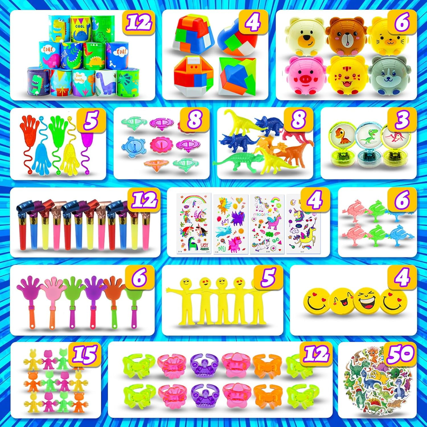 206-Piece Party Favor Toy Set – Fun Assorted Goodie Bag Fillers, Sensory Fidget Toys, Pinata Prizes, Classroom Rewards, and Treasure Box Gifts for Kids