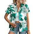 thumbnail image 2 of Hawaiian Shirts for Women Basic Collared Tee Shirt Coconut Palm Hawaii Style Tunic Blouses Button Down Short Sleeve Blouses Summer Beach Shirt Tropical Shirts Loose Flowy Cardigan, 2 of 6