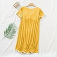 thumbnail image 4 of Nightgown For Women Casual Solid Color Round Neck Mid Calf Sleepwear Soft Cozy Lightweight Modal Homewear Dress Yellow XL, 4 of 7