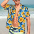 thumbnail image 7 of Pofeuu Blue Ocean Wave Sunflower Print Hawaiian Shirt for Men Sleeves Casual Button Down Summer Beach Dress Shirts T-Shirts,X-Large, 7 of 7