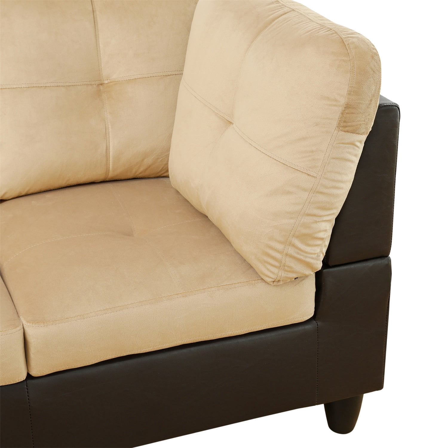 Hommoo L Shaped Couches and Sofas, Lint and PVC Living Room Furniture Sets, Modern Sectional Sofa for Home & Office, Beige and Brown(No Ottomans)