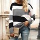 thumbnail image 2 of Color bloqueo suéter poliéster cómodo transpirable mujeres patchwork patrón geométrico superior para Otoño Invierno gris M, 2 of 6
