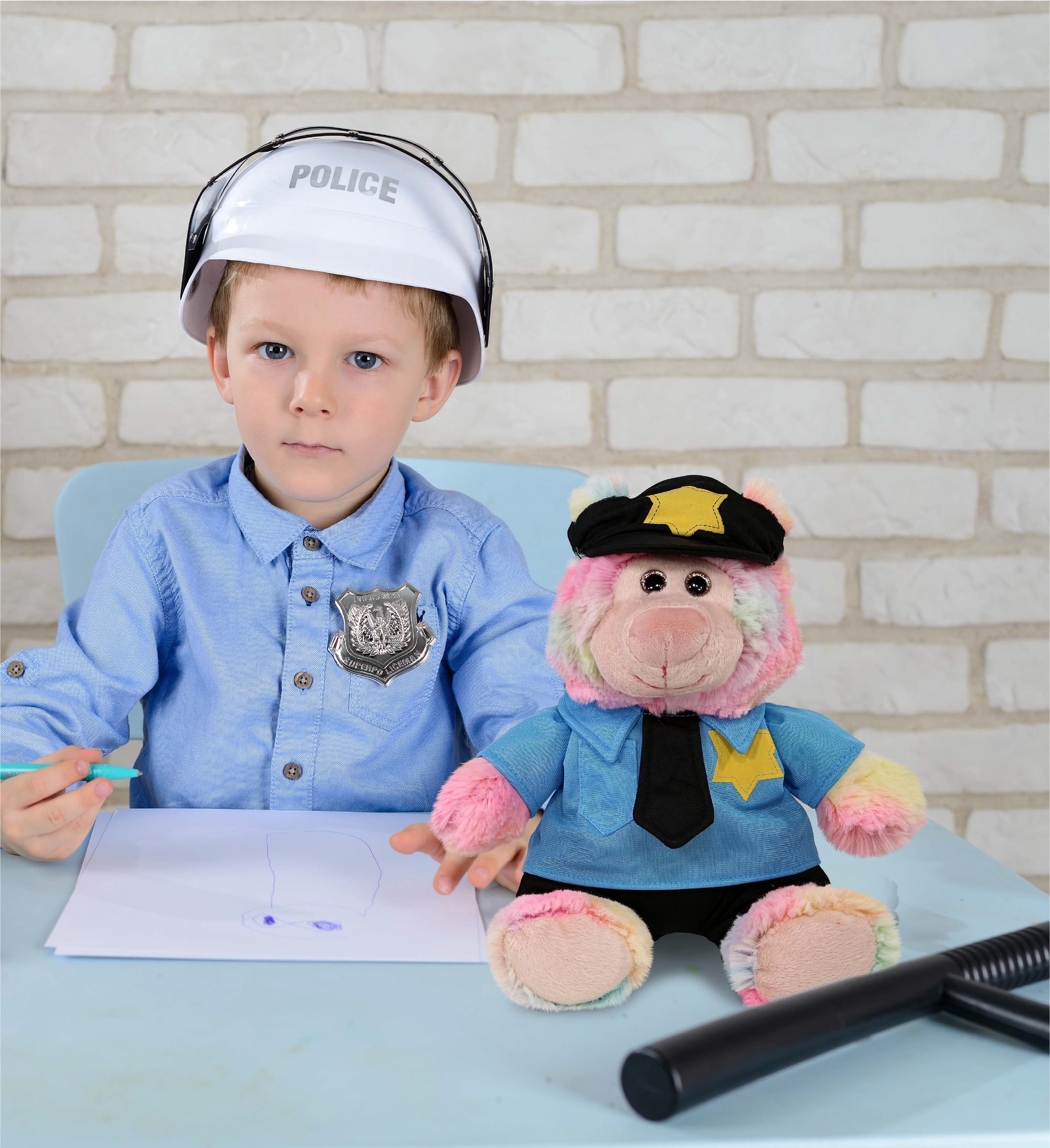 DolliBu Rainbow Bear Police Officer Plush Toy – Super Soft Rainbow Bear Cop Stuffed Animal Dress Up Cop Uniform and Cap Outfit, Cute Fluffy Bear Policeman Toy Plush Gift for Kids – 9 Inches