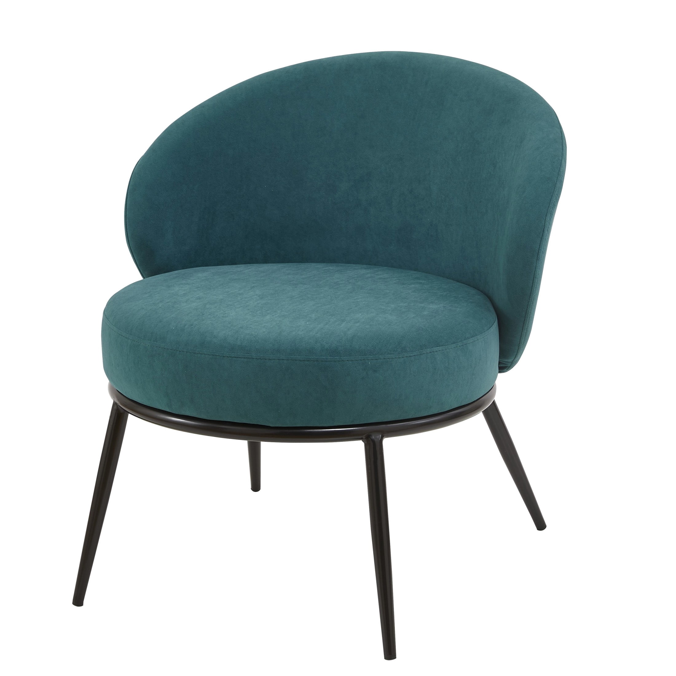 GDF Studio 27.36" Mid-Century Modern Round Accent Chair with Velvet Upholstery, Black Metal Legs, Blue