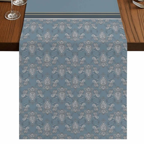 Table Runners 72 Inches Long Dress Scarves, Boho Blue Flower Farmhouse Kitchen/Dining Table Runner, Coffee Tablerunners, Abstract Bohemia Pesley Floral 13x72 Inch