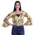 thumbnail image 4 of Moomaya Printed Womens Crop Top Wrap Style Top Wear Ruffle Long Sleeve Casual Summer Blouse, 4 of 6