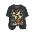 thumbnail image 4 of felwors Womens Fall Pumpkin Shirt Cute Ghost Spooky Short Sleeve Witch T-Shirts Halloween Graphic Tees Dark Gray, L, 4 of 4