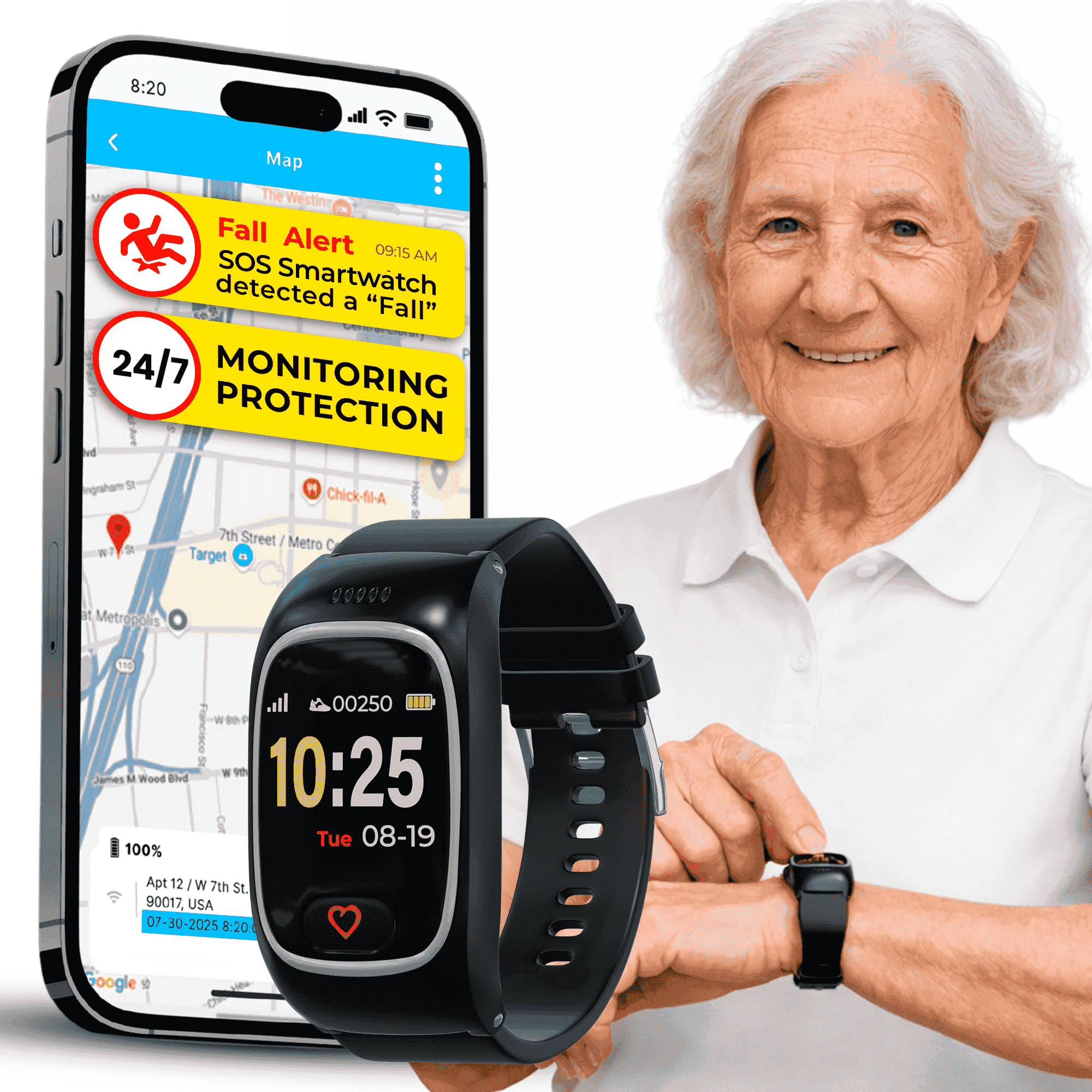 SecuLife Smartwatch Medical Alert Bracelet - GPS, Fall Detection and SOS, Life Alert Systems for Seniors