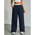 thumbnail image 2 of IWEMEK Women Pants Comfy Casual Palazzo Pants with Pockets Trendy Pinstripe Trousers for Ladies Size S, 2 of 5