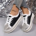 thumbnail image 3 of Rokment Sparkly Rhinestones Fuzzy Platform Fashion Sneakers for Women with Fleece Lined Winter Warm Glitter Snow Ankle Boots Flats Low Top Tennis Shoes Black Size 7.5, 3 of 8