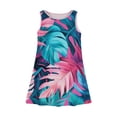 thumbnail image 4 of YOUYEDIAN Hawaiian Girls Dresses Size 10-12 2025 Summer Sleeveless Sun Dress Beach Crewneck Palm Tree Graphic Midi Dress Cute Cyan Dresses,Cyan 7-8 Years, 4 of 6