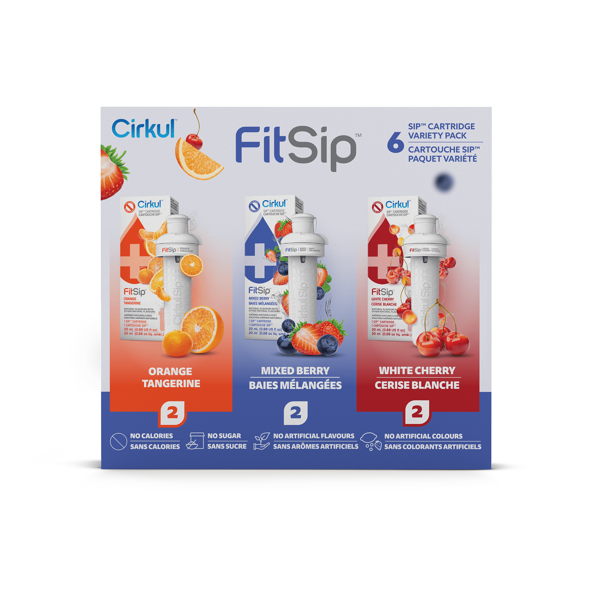 Paquet multi-saveurs de 6 cartouches FitSip de Cirkul (2 Mélange de baies, 2 Cerise blanche, 2 Orange tangerine)
